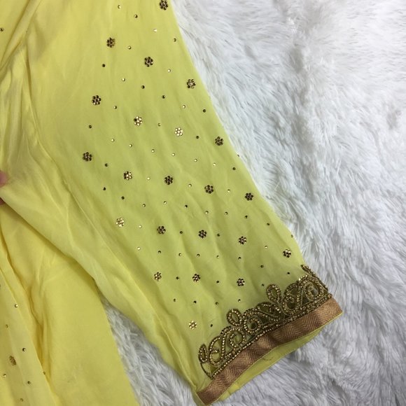 Pakistani Indian Yellow Designer Shalwar Kameez Handmade 3 Piece Set Women's XXL - Picture 4 of 10